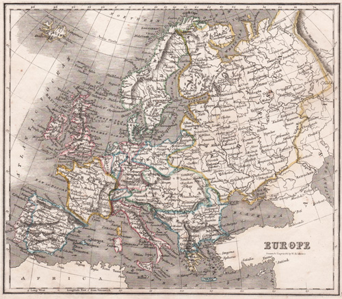 original antique map of Europe 1829